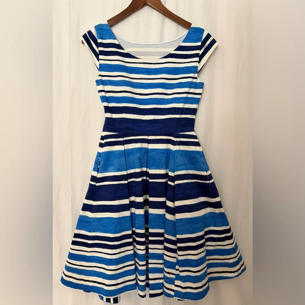 Kate Spade New York “Mariella” Striped Dress with Pleated Flare Skirt - Blue - 4